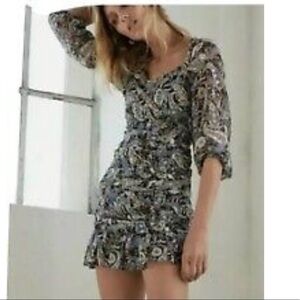 Zara Paisley Floral Print Draped Ruched Mini Dress Size L NWT